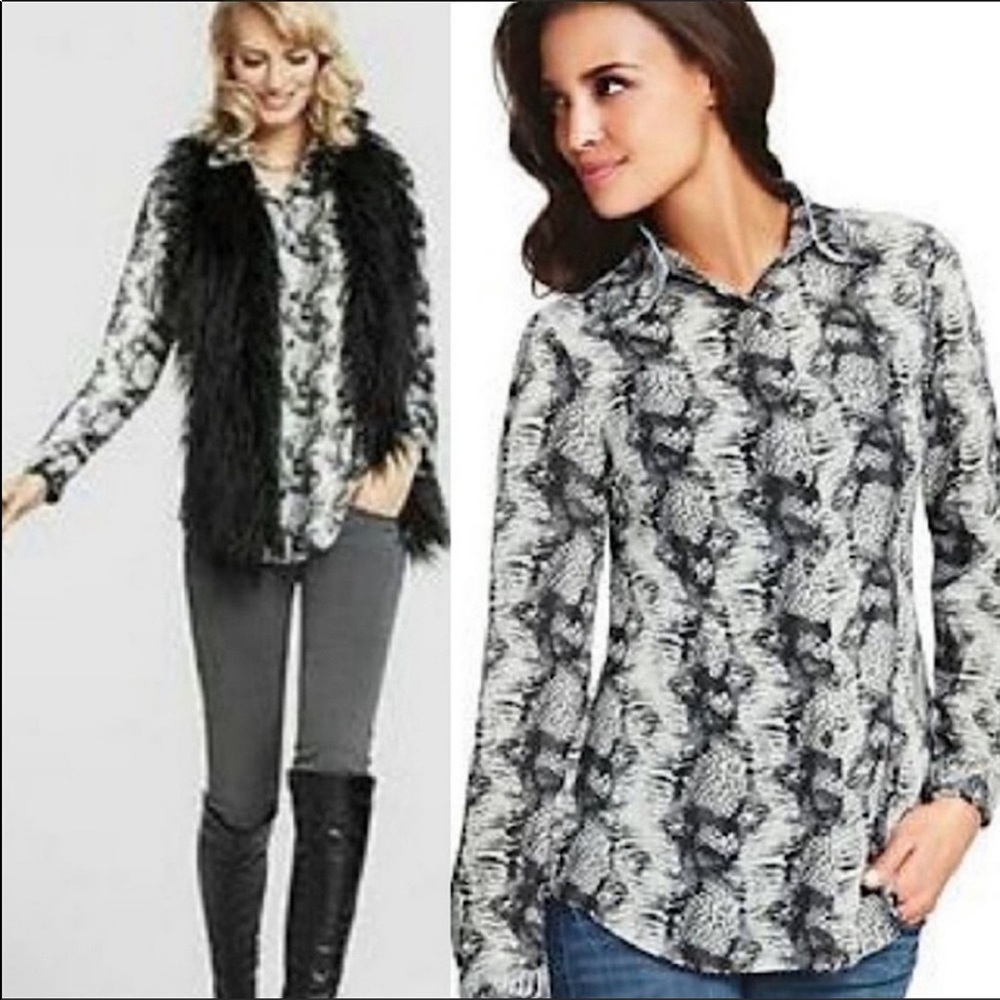 CABI SNAKESKIN PRINT LONG SLEEVES BUTTON DOWN SHIRT STYLE  988 SIZE MEDIUM
